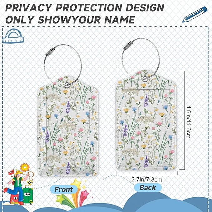 2 Pack Luggage Tag for Suitcase, Retro Lavender Leather Bag Tags Identifiers Privacy Cover ID Label with Durable Steel Loop for Women Men Kids Girls Travel