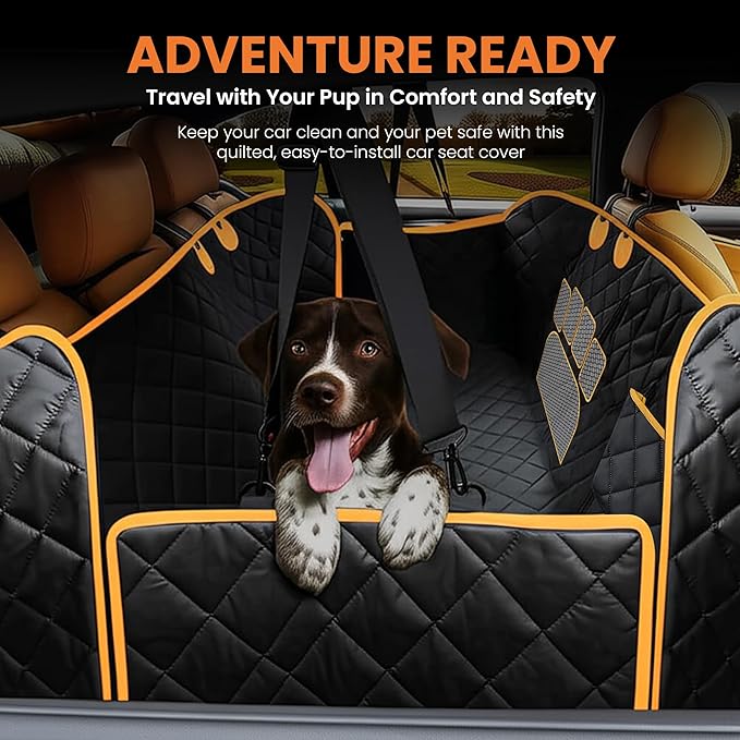 Dog Car Seat Cover for Back Seat, Hard Bottom Non Slip 600D Oxford Pet Hammock with seat Extender, Scratch & Water Resistant Backseat Cover for Dogs in Cars, SUVs & Trucks