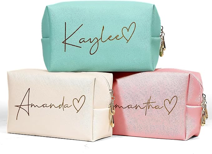 DayOfShe Personalized Bridesmaid Gifts Custom Name Makeup Bag Cosmetic Bag for Birthday Gifts, Personalized Engagement Wedding Gifts Best Friend Bag Gifts
