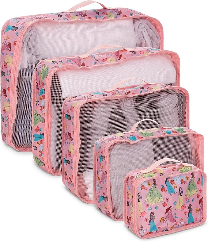 Disney Minnie Mickey Stitch Packing Cubes - Winnie the Pooh, Princess Cinderella, Cars, Toy Story 5 Piece Packing Cubes Compression - Travel Essential - Luggage Suitcase Organizer Set