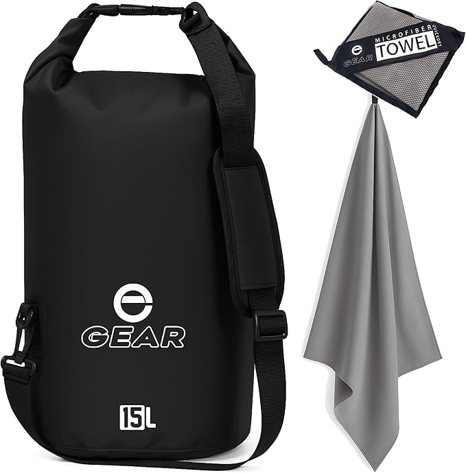 Waterproof Dry Bag 15L with Free Quick Dry Microfiber Towel – Floating Roll Top Dry Sack for Kayaking, Boating, Camping & Beach Adventures – Enthusiast Gear