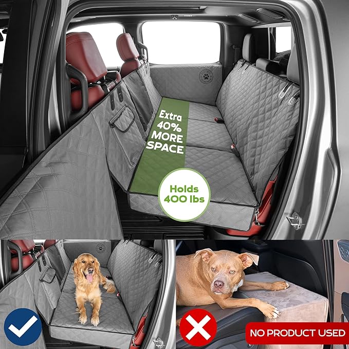 Ruff Liners Large Back Seat Extender for Dogs, Gray – As Seen on Shark Tank – Flat Bridge Platform for Full-Size Trucks, Stable Base, 400lb Support, Waterproof – Rigid Back Seat Cover for Dogs