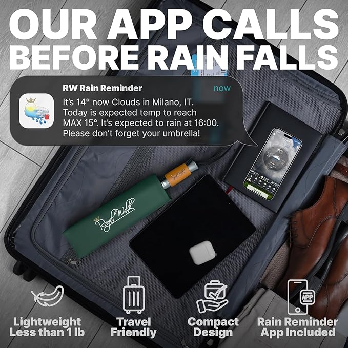 Royal Walk Windproof Folding Travel Umbrella Compact and Strong Luxurious Real Wood Handle Automatic Open Close Vented Double Canopy for Men and Women