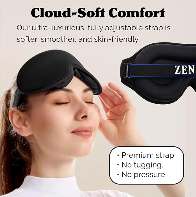 Complete Light Blocking 3D Sleep Mask – Blackout Eye Mask for Sleeping, Lash Extensions & Side Sleepers – Pressure-Free Comfort with Adjustable Strap, Travel Bag & Earplugs