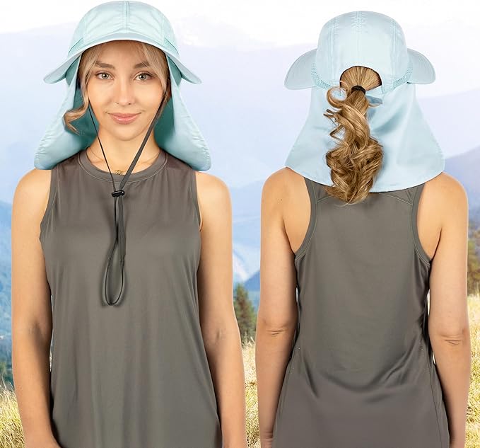 SUN CUBE Sun Hat for Women with Ponytail Hole Neck Flap, Gardening Hat Women Sun Protection, UV Hats Hiking Walking Fishing