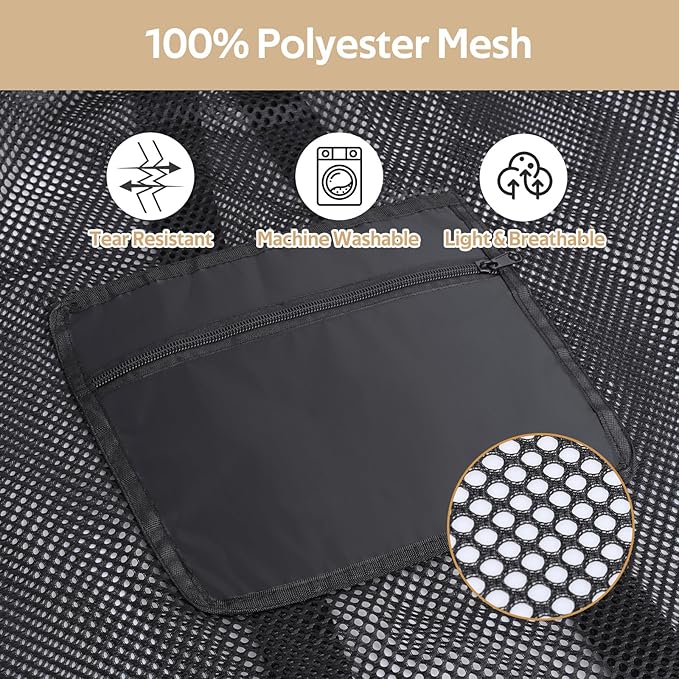 OTraki Mesh Laundry Bag Backpack 24x32 Inch Gym Drawstring Backpack Travel Dirty Clothes Bags with Pocket & Adjustable Shoulder Straps for Laundromat Home College Dorm Apartment (Black)