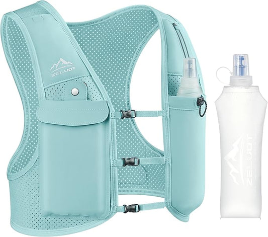 Running Vest for Women Men, USA Original Patent, Adjustable Chest Straps Running Hydration Vest with 500ml Soft Flask, Lightweight Reflective Hydration Backpack for Marathon