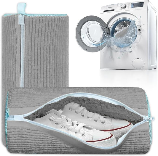 XXL Shoe Washing Machine Bag - 2 Pcs Set - 360° Resuable Shoe Bag for Washing Machine and Dryer - Wrap Shoe Washing Bag for Sneakers, Boots & Delicate Footwear (Grey)