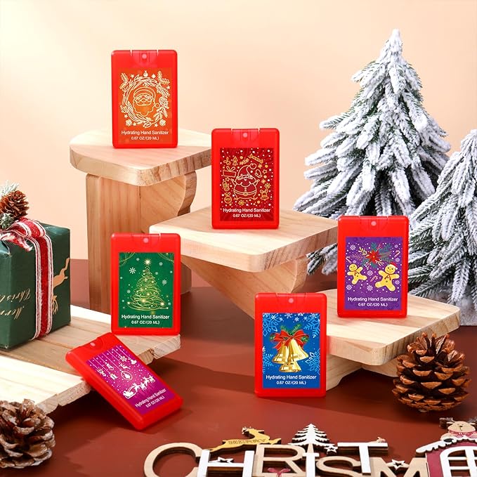 Dansib 24 Pcs Christmas Hand Sanitizer Spray Bulk Red Xmas Hydrating Hand Sanitizers Spray Travel Size Refillable Sanitizer Gift for Women Coworker Christmas Party Favors Treat Goodie Bags Stuffers