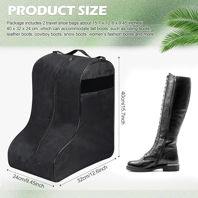 1 Pc Boot Bags for Cowboy Boots Portable Storage Bag for Travel Long Tube Shoes Bags Men Tall Shoe with Handle for Home Travel (Black)