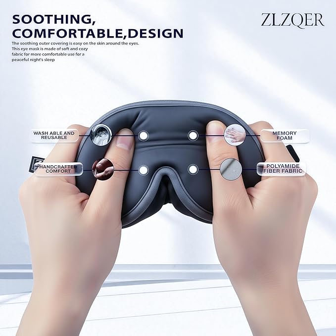 Ultra-Thin 3D Sleep Mask for Side Sleepers, Men, Women, Lash Extensions – Soft, Breathable and Lightweight Blackout Sleeping Eye Mask for Travel, Naps, Airplane, Adjustable, Mens (Gray)