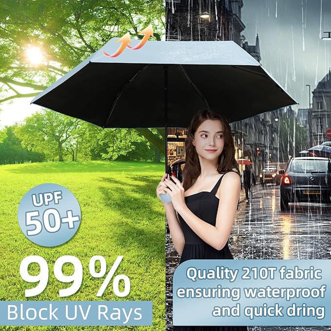 Compact Travel Umbrella, Small Pocket Mini Umbrella for Purse Wallet, UV Sun Rain Umbrellas for Backpack, Portable Folding Umbrellas for Women Kids