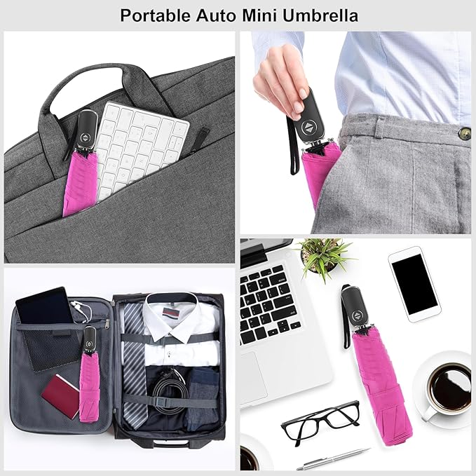 LEAGERA Compact Travel Umbrella for Purse - Flat Handle, Waterproof for Light Rain