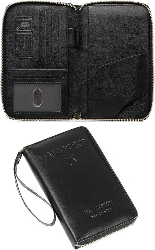 Leather RFID Blocking Passport Holder Travel Wallet, Passport Cover/Travel Wallet for Women/Men with
