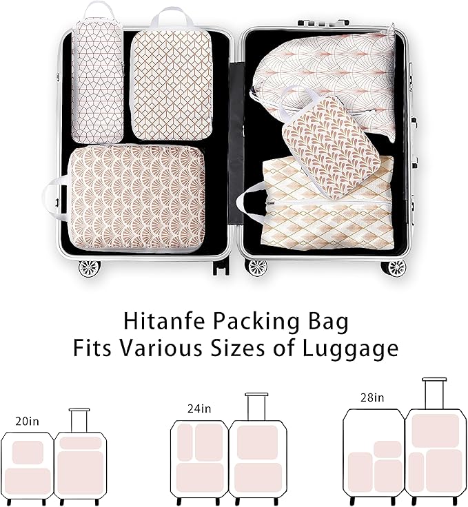 6 Pcs Compression Packing Cubes, Packing Cubes for Travel, Waterproof Luggage Organizer Bags Set, Cute Packaging Cubes for Women Kids Backpack Carry-Ons