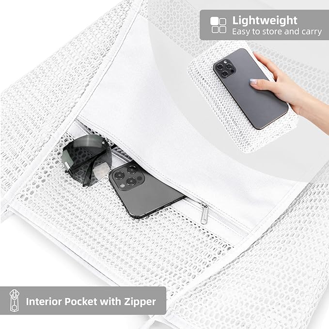 KALIDI BeachNylon Mesh Tote Bag, Casual Tote Bag Hobo Women Foldable MAX 23L Shoulder Bag For Beach Picnic Vacation