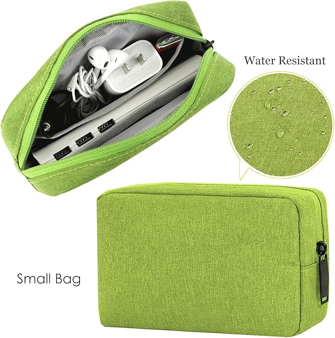 Electronics Accessories Organizer Pouch Bag, Electronic Organizer Travel Case Cord Storage Bag for Laptop Mouse Charger, Cable, Power Bank, Hard Drive, Various Accessories (Small+Big, Green)