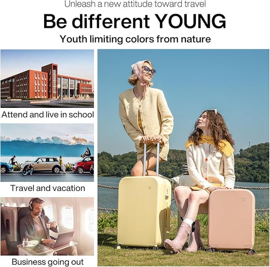 mixi Carry on Luggage, 20'' Suitcase Spinner Wheels Luggage Hardshell Lightweight Rolling Suitcases PC with Cover & TSA Lock for Business Travel, Lark Yellow