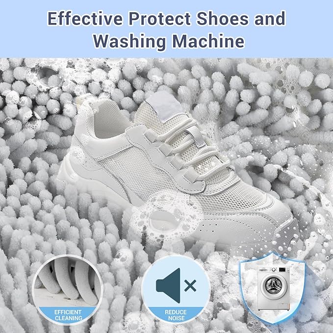 Shoe Washing Machine Bag with 2 Mesh Pockets, One-Step Shoe Laundry Bag for Wash Laces, Insoles & Socks, Reusable Sneaker Cleaning Bag Invisible Zipper for Washer Dryer Safe (2Pcs Grey)