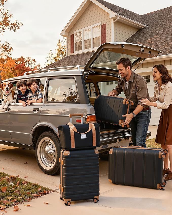 TAKUMI Luggage Sets 5 Piece Lightweight Carry On luggage with Duffel Bag ABS+PC Hardshell Suitcases with YKK zippers Double Spinner Wheels Travel Luggage with TSA Lock(BLACK BROWN, 5 PIECE SET)