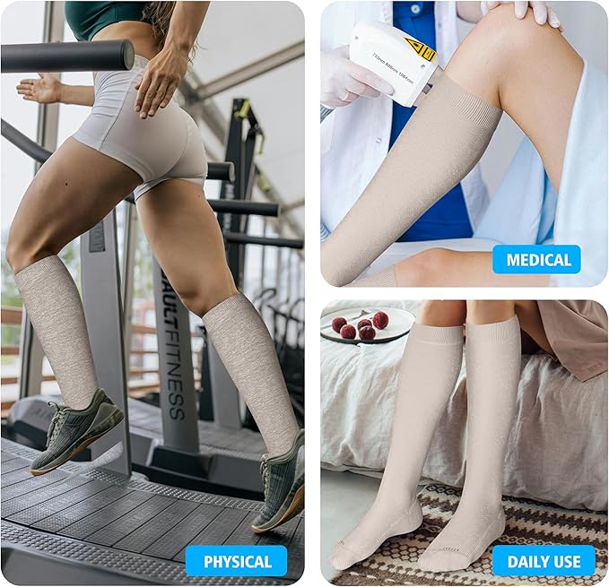 LEVSOX Thick Cotton Compression Socks for Women&Men 20-30mmHg Knee High Cute Support Sock for Nurses, Pregnancy, Travel