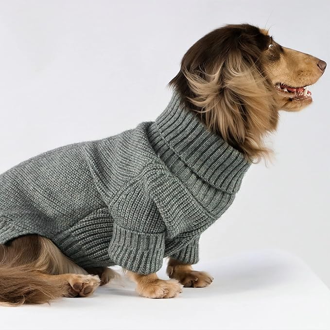 Fitwarm Dog Turtleneck Sweater, Thermal Knitted Pet Coat, Dog Winter Clothes for Small Dogs, Cat Apparel, Heather Grey, Medium