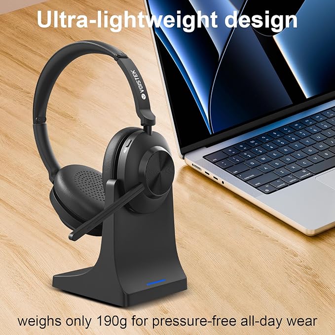 Wireless Headset, Bluetooth Headset with Noise Cancelling Microphone for PC,On-Ear Headphones with USB Dongle & Mute Button for Office Work, Video Meeting,Cell Phones, Computer