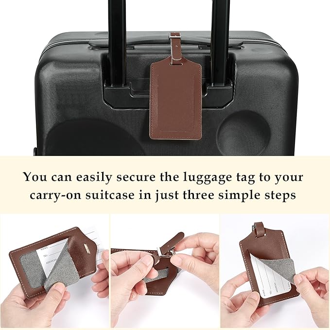 Travelambo 8 Pack Luggage Tags Faux Leather for Suitcases Travel Bag Labels Travel Accessories Essential with Protection Cover ID (Brown)