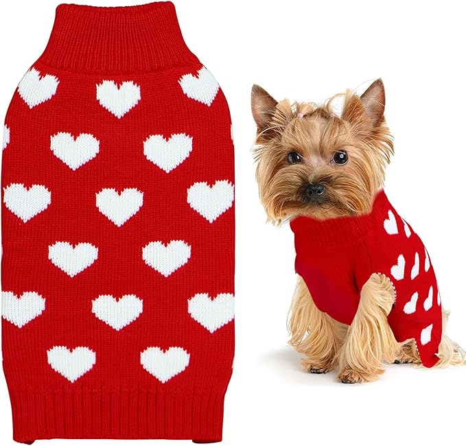GOYOSWA Valentine Dog Sweater Dog Valentines Clothes Outfit Knitted Dog Heart Sweater for Small Medium Large Dogs Pets (Red, Small)