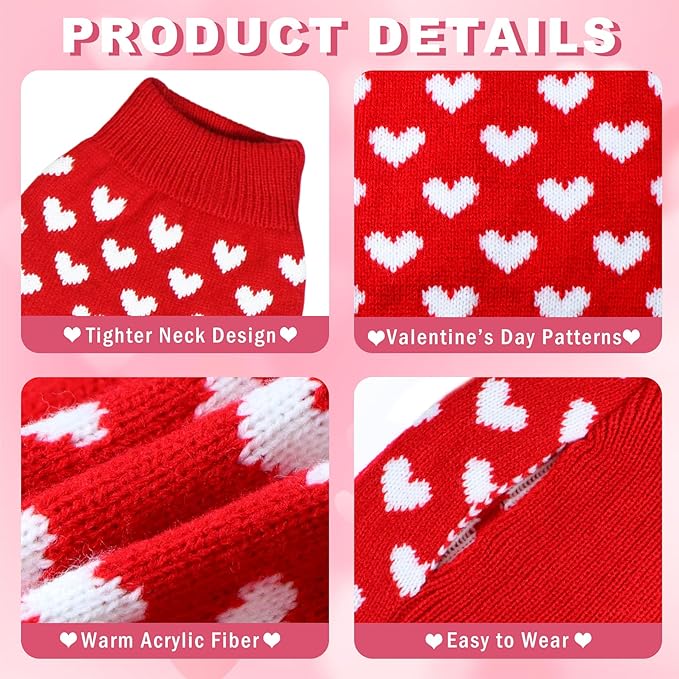 GOYOSWA Valentines Dog Sweater, Dog Valentines Clothes Outfit Knitted Sweaters for Small Medium Large Dogs Pets (Red Heart, X-Large)