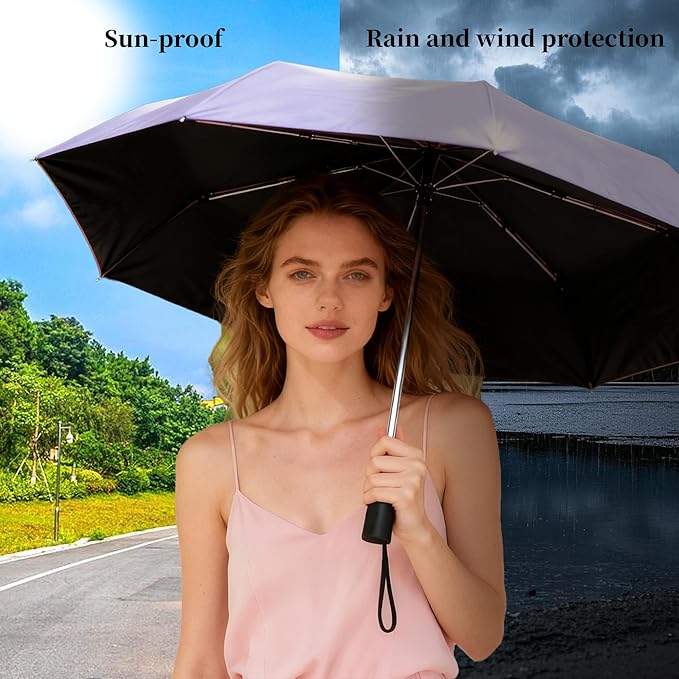 Automatic Mini Travel Umbrellas for Rain/Sun, Small Lightweight Folding Auto Open/Close Windproof Compact Umbrellas for Women Men, Fits Car & Backpack