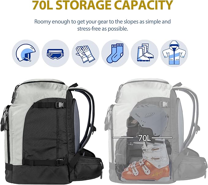 Unigear Ski Boot Bag Backpack for Helmet 50L/70L, Goggles, Gloves, Skis, Snowboard & Accessories