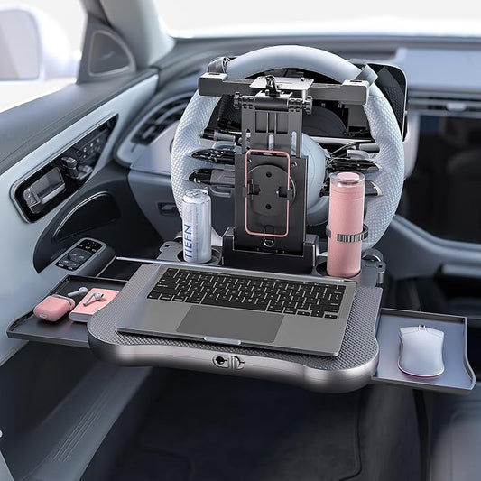 Car Steering Wheel Tray Back Seat Tray,Extension Steering Wheel Desk Car Food Eating Tray Table,Car Laptop Desk with Phone/Tablet/Cup Holder for SUVs,Trucks & Vans