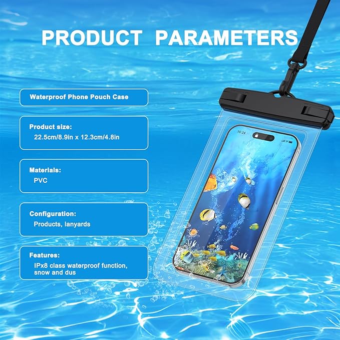 2 Pack Waterproof Phone Pouch for iPhone 17 16 15 14 13 12 11 Pro Max Plus Air, IPX8 Cellphone Dry Bag with Detachable Lanyard for Beach Cruise Ship Travel Essentials (Clear+Clear)