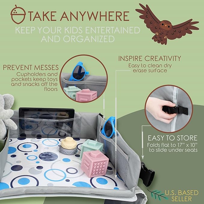 Acorn Baby Foldable Backseat Car Tray Table - Road Trip Must Haves Car Seat Activity Trays - Car Seat Travel Tray