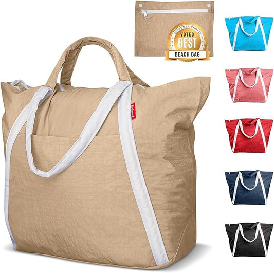Bodysurf Beach Bags Waterproof Sandproof - Packable Foldable Nylon Zipper Tote Bag for Travel Lightweight, Pool, Boat, Cruise