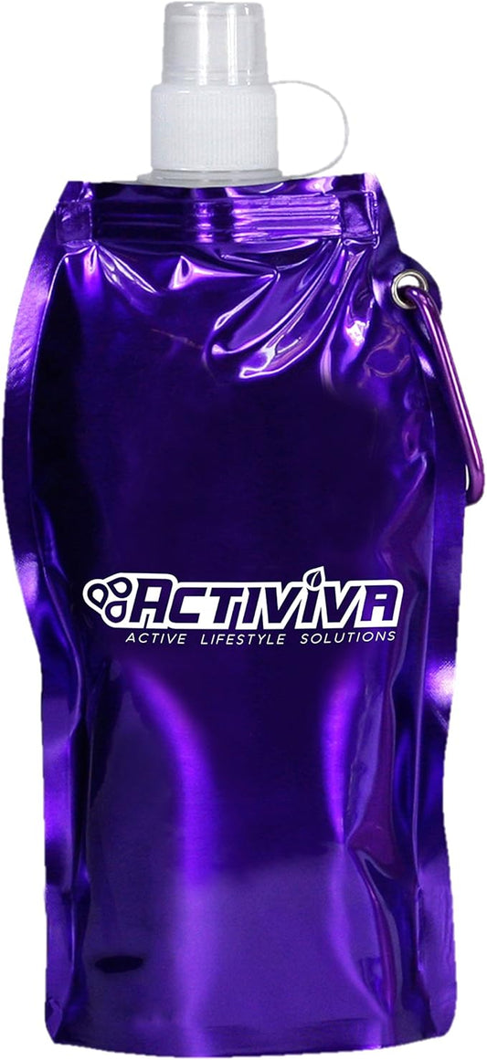 USA Merchant | Collapsible Reusable Water Bottle with Carabiner Clip Light Weight Leak Proof Foldable Drinking Water Bottle Non Toxic BPA Free - 16.9 oz 4 Pack (Pink, Purple, Red, Clear)