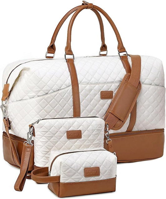 Weekender Bag, Large Travel Duffel Bag for Women, Carry on Overnight Bag with Shoe Compartment and Toiletry Bags
