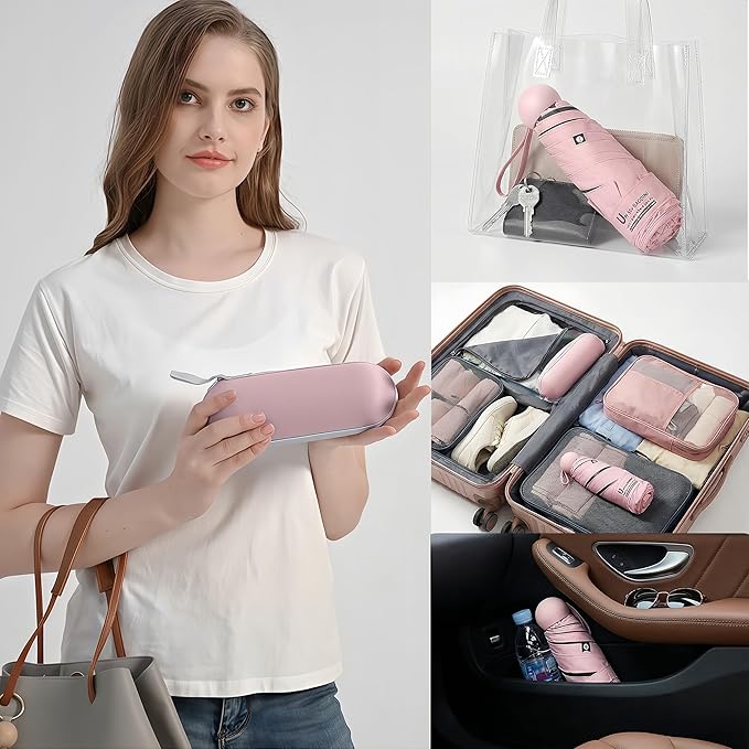 BAODINI Travel Mini Umbrella for Purse With Case Small Compact UV Sun Protection Sun Lightweight Tiny Pocket Manual Open Close Umbrella for Women Kids and Men