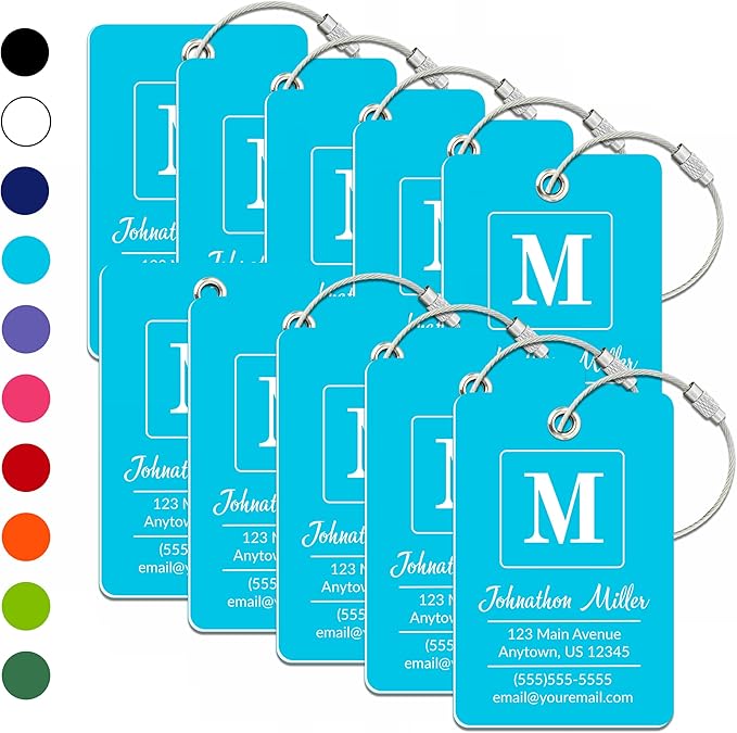 Personalized Luggage Tag | 10 Pack | Custom Luggage Tags for Suitcases | Kids Backpack Tag | 10 Color Options & Choose Font, Font Color
