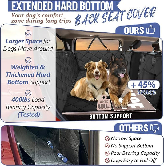 Back Seat Extender for Dogs Truck-Large Space, Dog Pet Seat Cover Back Seat Hard Bottom Holds 400lbs, Waterproof Dog Hammock for Crew Cab Trucks F150, RAM1500, Sierra, Tundra, Silverado