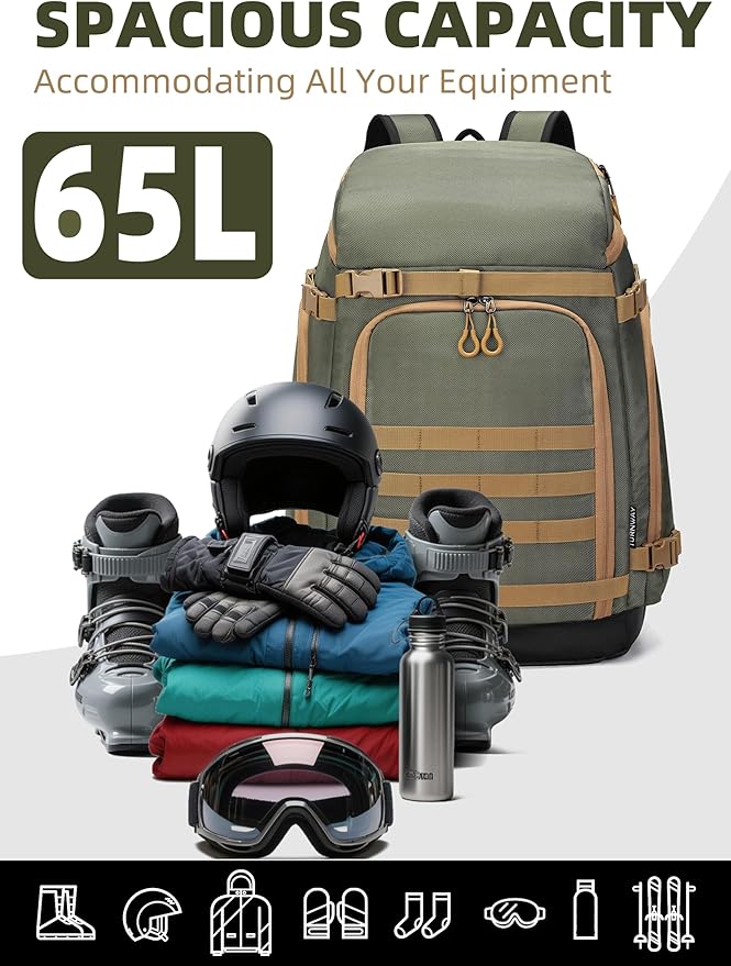 New Ski/Snowboard Boot Bag/Skating Bag | Excellent for Store and Transport Gear, Helmet, Goggles & Accessories | Travel with Waterproof Exterior, Reflective Strip for Men, Women (Green)