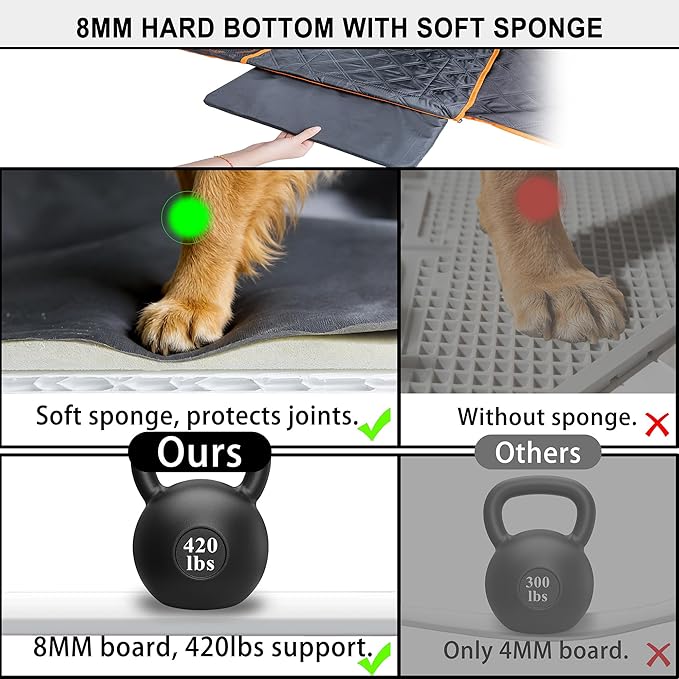 Hard Bottom Back Seat Extender for Dogs, Waterproof Dog Car Seat Cover, 420lb Support, 600D Heavy Duty Car Seat Protector Dog Hammock for Sedan, SUV, Small Truck(Black & Orange)