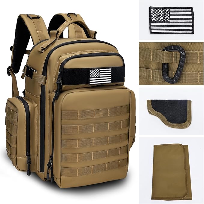 Military Tactical Backpack,Large Army Assault Bag for Men and Women Black Molle Bag,Heavy Duty Rucksack Range (Green Brown)