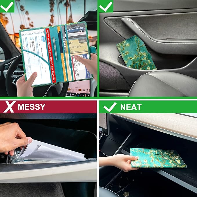 RSAquar Car Registration and Insurance Holder, Vehicle Glove Box Organizer Cool Car Accessories, Car Document Holder for Cards and Driver License, Almond Blossom