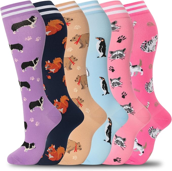 fenglaoda Compression Socks Women Men 6 Pairs, Knee High Best Support Circulation Socks for Running, Travel, Flight, Nurse