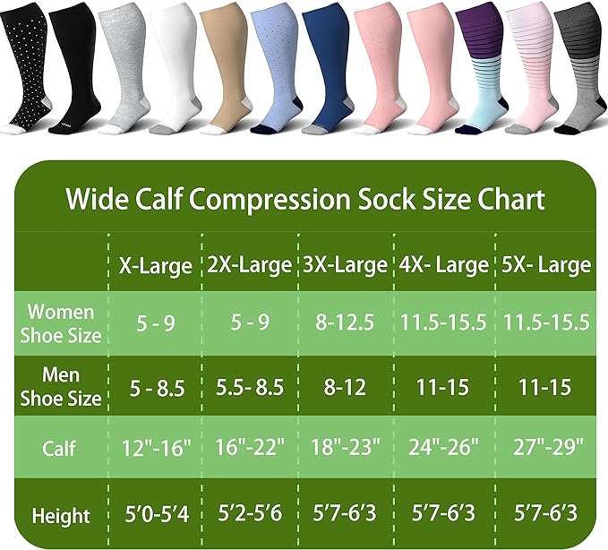 LEVSOX Wide Calf Compression Socks for Women&Men Plus Size 15-20mmHg Knee High Large Support Stockings for Circulation