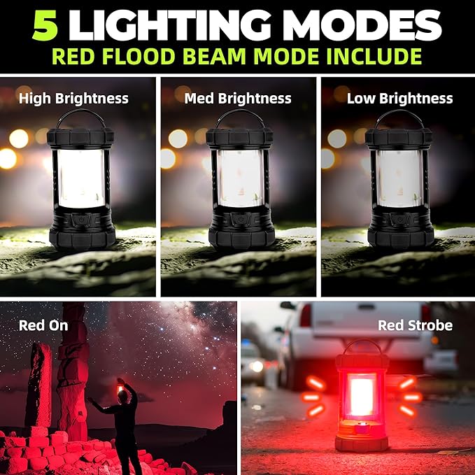 Camping Lantern 3000LM, LED Lanterns for Power Outages with 4400mAh Phone Charger, Impact-Resistant Rechargeable Lantern, 5 Light Modes Waterproof Lantern for Hurricane Emergency(Black)
