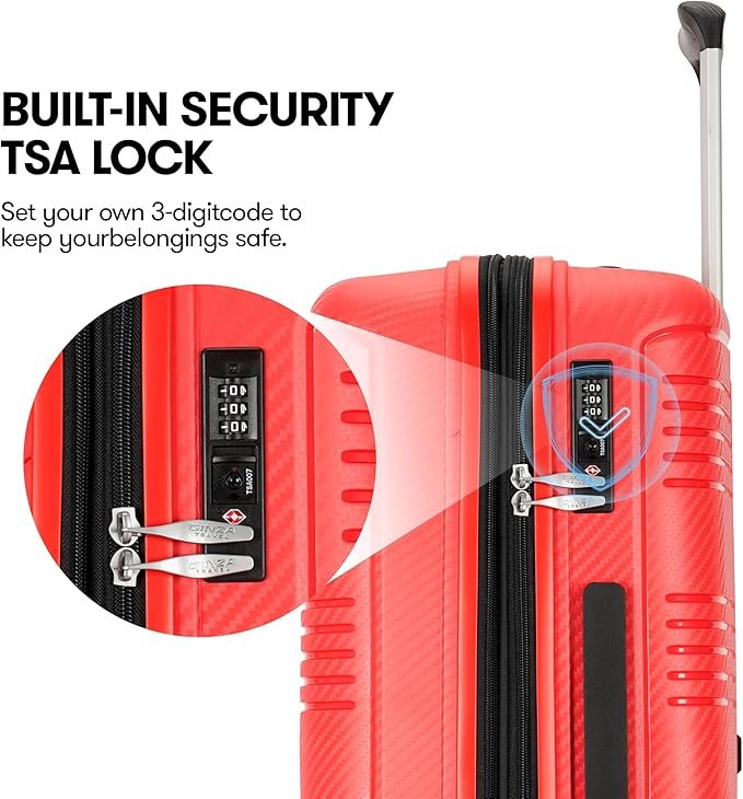 GinzaTravel Hardside Expandable Luggage with Spinner Wheels,Checked-Large 29-Inch,Red