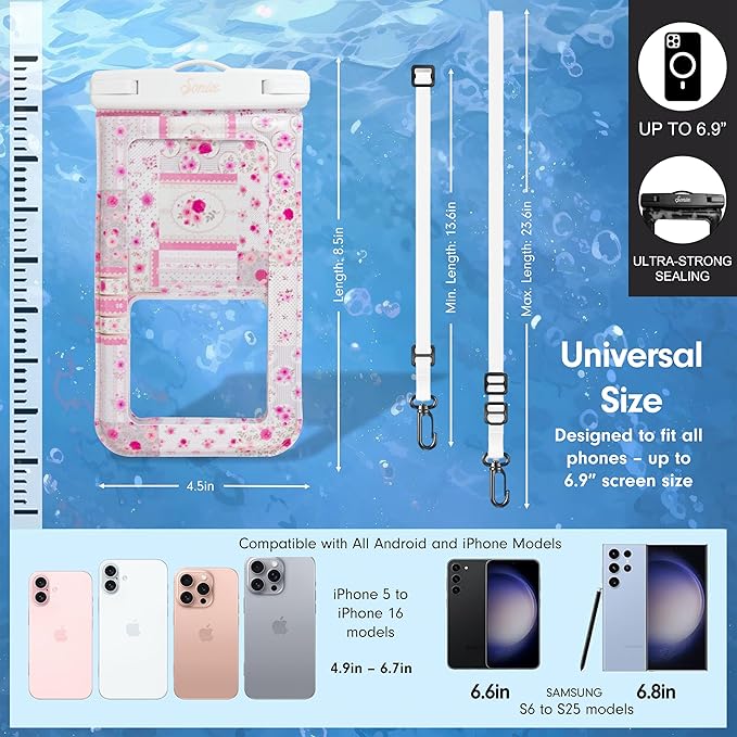 Sonix Waterproof Phone Pouch - Floating Phone Case Dry Bag w/Crossbody Lanyard - Beach Cruise Travel Essentials - Compatible w/All Devices, Touchscreen Friendly | Patchwork Cottage